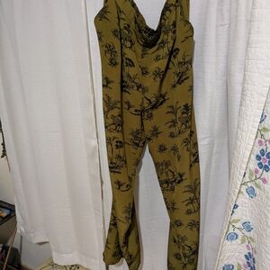 Primark Olive Pants with Black Floral Design